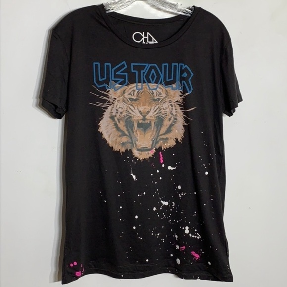 CHASER US tour tiger graphic paint splatter T-shirt short sleeve neon medium new - Picture 6 of 7
